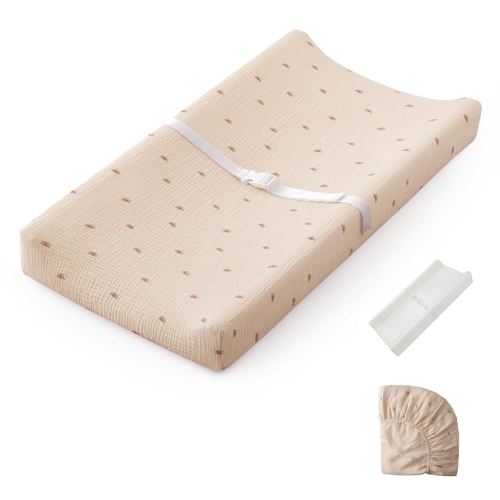 Blissful Diary Muslin Baby Changing Pad with Waterproof Lining Foam, Diaper Changing Table Pad with Cover for Dressers (Sunshine, Rectangular)