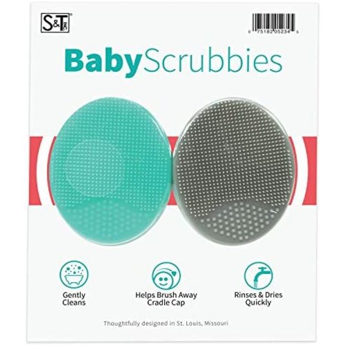 S&T INC. Exfoliating and Massaging Cradle Cap Bath Brushes for Baby, Silicone - 2 Inch x 2.5 Inch, Grey and Teal, 2 Pack