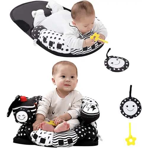 Lovvie & Joy 2-in-1 Tummy Time Mat & Seated Support Pillow,Baby Tummy Time Pillow Support for Newborns and Older Babies,with Detachable Support Pillow and Toys