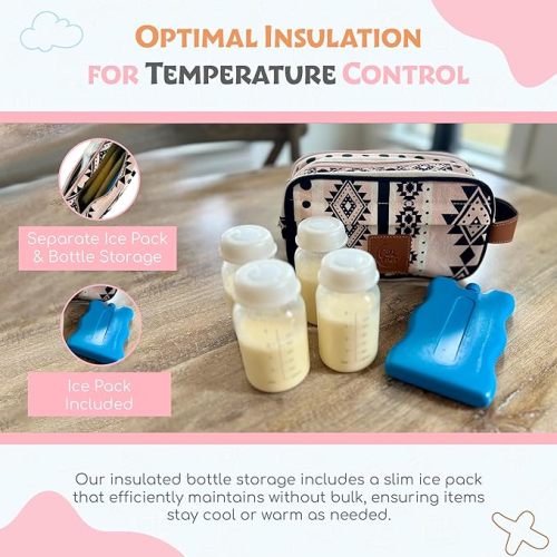 Goldie Drops Breastmilk Cooler Bag - Dual Pocket for Bottle and Bags - Includes Ice Pack (Pink)