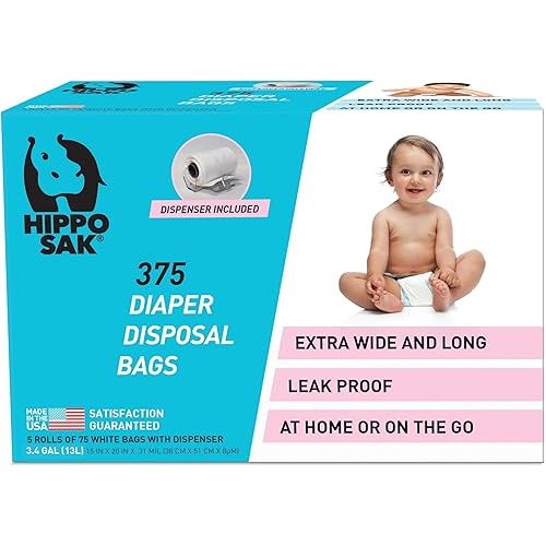 Hippo Sak Diaper Disposal Bags, 375 Count, White