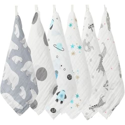 norinori Baby Msulin Washcloths Newborn Face Towel - Baby Muslin Burp Cloths 6Pack Soft Absorbent Natural Cotton Wash Towel 10"X10" Baby Bath Towels Wipes Baby Registry as Shower