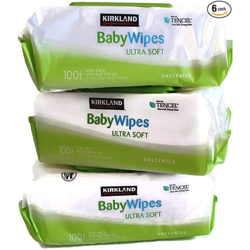 Kirkland Signature Baby Wipes, Ultra-Soft, Unscented, 100 Count Wipes Pack of 6 - 100 Count (Pack of 6)