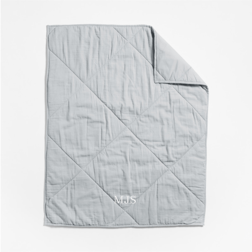 Personalized Supersoft Mist Blue Cotton Gauze Baby Crib Quilt