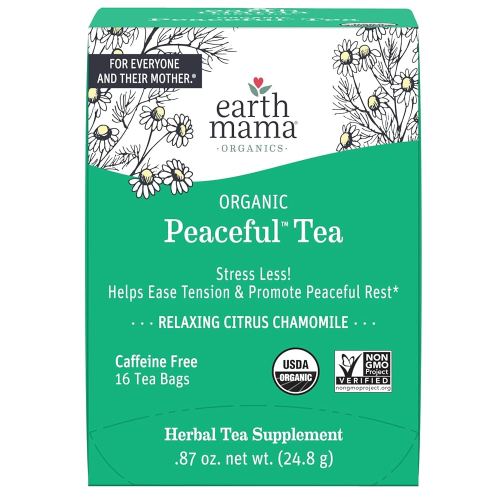 Earth Mama Organic Peaceful Tea | Stress Less! Calming, Relaxing Herbal Blend Safe for Pregnancy & Beyond, 16 Teabags Per Box
