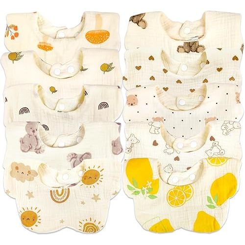 Baby Bibs Muslin Bibs for Baby Girl Boy for Drooling and Teething 10 Pack