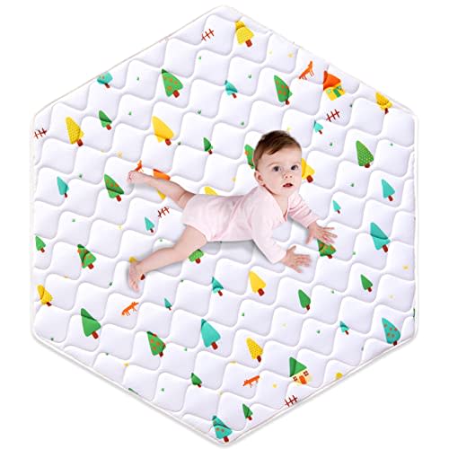 Premium Foam Baby Hexagon Mat 52" X 45", Thick One-Piece Crawling Mat, Odorless BabyMat Floor Mat, Non-Slip Cushioned Baby Playmat for Infants,Babies,Toddlers. Machine Washable for Easy Care.