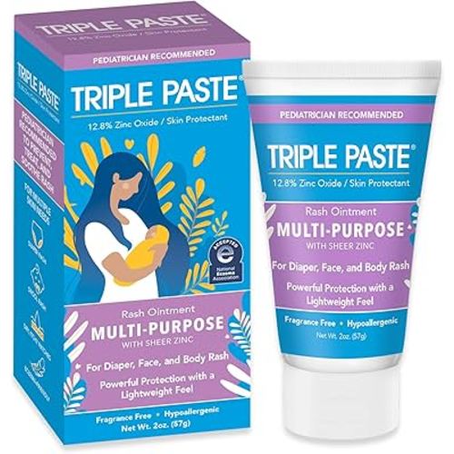 Triple Paste Multi-Purpose Baby Healing Ointment, 2 oz Tube, Baby Diaper Rash Cream and Skin Protectant for Hands, Face & Bottom Treats, Soothes and Prevents with Zinc Oxide (Packaging May Vary)