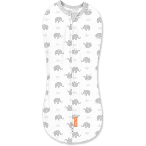 SwaddleMe by Ingenuity Compression Swaddle Pod, Two-Way Zipper for Easy Changes, Improves Sleep & Calms Startle Reflex, 0-2 Months, 1-Pack - Grey Elephant Skies