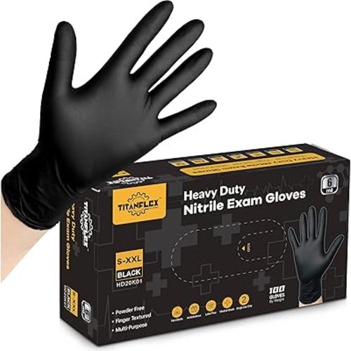 TitanFlex Disposable Nitrile Exam Gloves, 6-mil, Black, Heavy Duty Disposable Gloves, Cooking Gloves, Latex Free, Powder Free