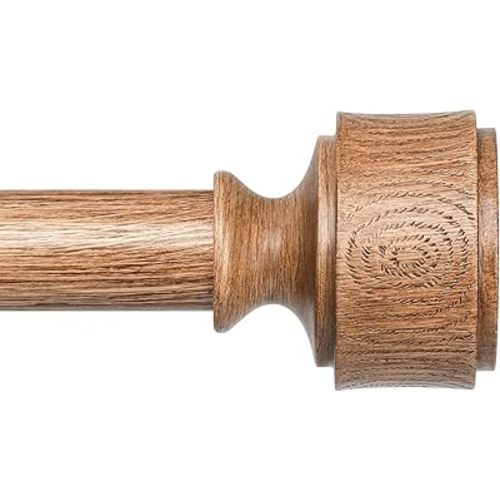 Wood Curtain Rods for Windows 30 to 56 Inch, Adjustable Decorative 1'' Diameter Heavy Duty Curtain Rod with Modern Faux Wood Grain Finials, Rustic Farmhouse Bedroom Boho Drapery Pole