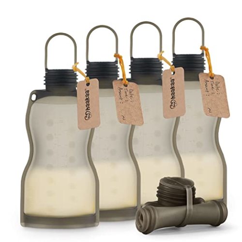 haakaa Silicone Milk Storage Bag (5 Count),Reusable Breast Milk Bags for Breastfeeding,Food Grade Silicone,BPA Free,9 oz/260 ml - Grey