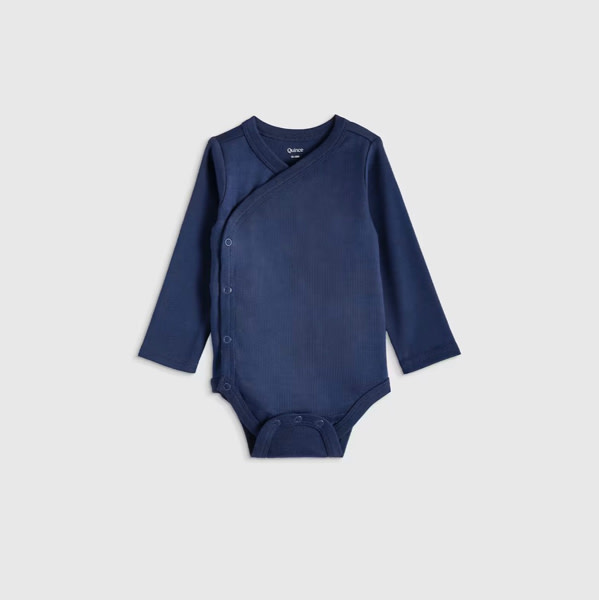 100% Organic Cotton Long Sleeve Kimono Bodysuit - Baby in Navy