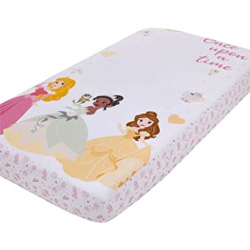Disney Princess Make A Wish Pink, White and Yellow Once Upon a Time Nursery Photo Op Fitted Crib Sheet