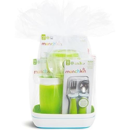 Munchkin® 1st Birthday Baby/Toddler Gift Set, Includes Sippy Cups, Plates, Feeding Utensils, Snack Catcher, Bath Toy and Teether, Neutral