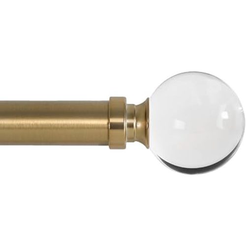 Ivilon Drapery Treatment Window Curtain Rod - Acrylic Ball 1 inch Pole. 28 to 48 Inch. Warm Gold