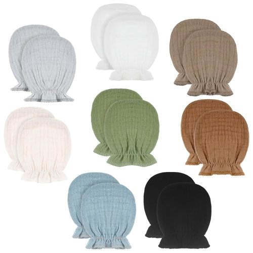 8 Pairs Newborn Baby Muslin Mittens 0-6 Months No Scratch Elastic Wrist Soft Breathable Gloves Bulk Cotton Solid Color for Infant Toddler Unisex Boys Girls