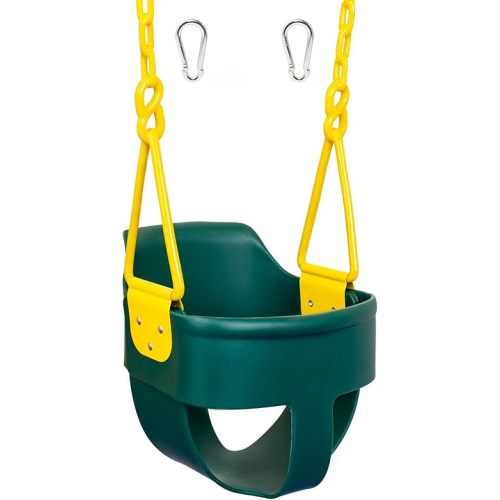 Premium High Back Full Bucket Toddler Swing Seat with Finger Grip, Plastic Coated Chains for Safety and Carabiners for Easy Install - Green - Squirrel Products