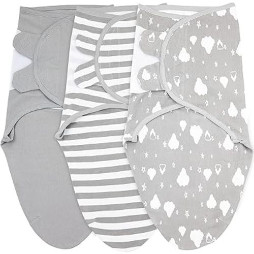 Bublo Baby Swaddles 3-Pack 3-6 Months Organic Cotton White Grey