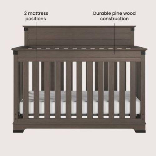 Child Craft Redmond 4-in-1 Convertible Crib, Converts toToddler Bed, Day Bed & Full Size Bed, 3 Mattress Positions, Baby Safe Finish (Dapper Gray)