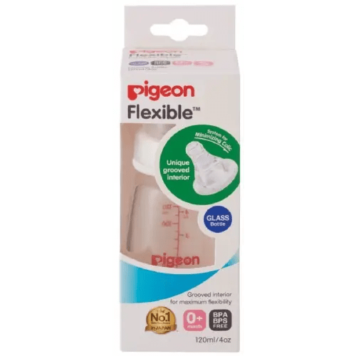 Pigeon Slim Neck Glass Bottle with Flexible Peristaltic Teat - 120ml | Baby Bunting AU