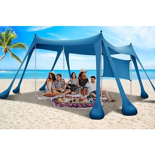 Beach Tent Sun Shelter & Portable Beach Canopy UPF80+ Uv Protection, Beach Shade Canopy/Cabana with 8 Sandbags, 4 Stability Poles, Sand Shovel Ground Pegs for Outdoor Camping(10x10ft, Navy Blue)
