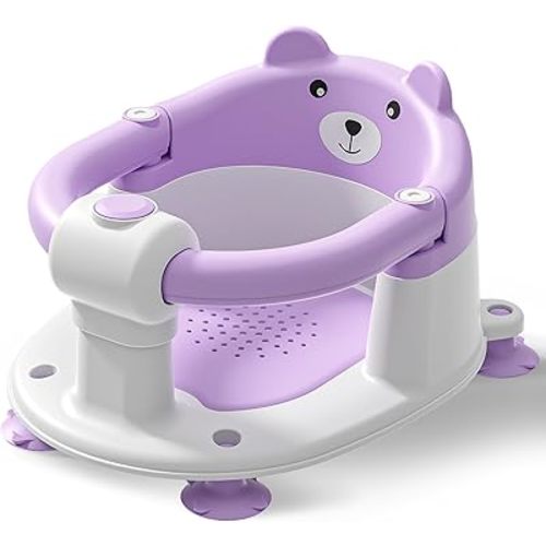 Baby Bath Seat for Babies 6 Months & Up, Toddler Bath Seats for Babies Sitting Up, Non-Slip Infant Bath Tub Chair with 4 Suction Cups & Soft Cushion for Shower, Compact Toddler Bathtub Seat, Purple