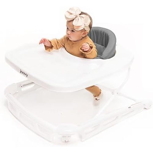 Joovy Spoon Baby Walker & Activity Center Featuring Three Adjustable Heights, Extra-Large Tray, and 30 lb Weight Capacity - JPMA Safety Certified, Charcoal