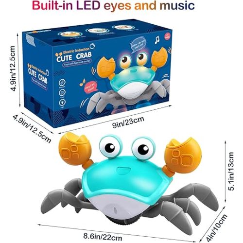 Crawling Crab Baby Toy - Tummy Time Toys - with Music and LED Light,Built-in Rechargeable Battery and Volume Can be Turned Off for 0-6 6-12 12-18 36 Months Walking Toddler Birthday Gift(Blue)