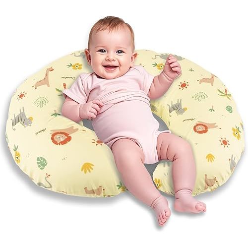 Nursing Pillow, Breastfeeding Pillow with Removable Cover, Ergonomic Breast Feeding Pillow, Baby Feeding Support Cushion for Mom Easier Breastfeeding- Original Size/Animal Yellow