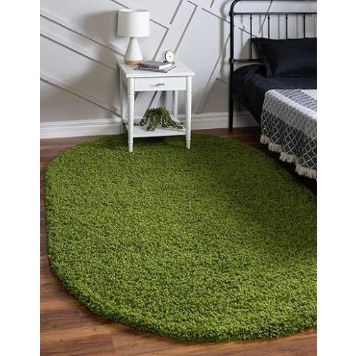 Unique Loom Solid Shag Collection Area Rug (3' 3" x 5' 3" Oval, Grass Green)