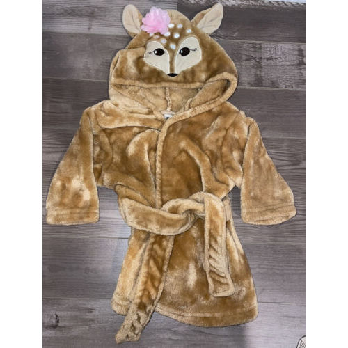 Hudson Baby Girl Fawn Doe Deer Plush Hooded Bathrobe Towel - Brown (0-9M)