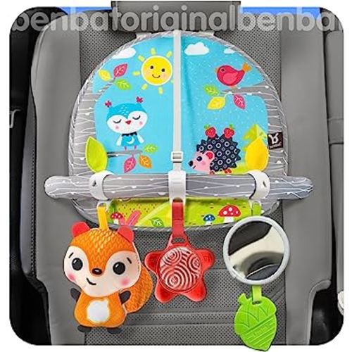 Car Seat Toys For Babies - Double Sided Rear Facing Carseat Toy With Baby Mirror For Infants Girls And Boys 0+ Month by BENBAT - Blue