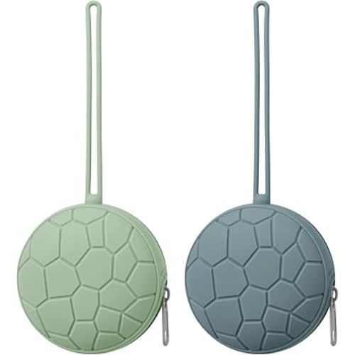 Silicone Pacifier Holder Case, Soft Silicone Newborn Baby Silicone Pacifier Holder for Boys & Girls, Portable Silicone Pacifier Container Case (Greyish Teal/Thistle Green)