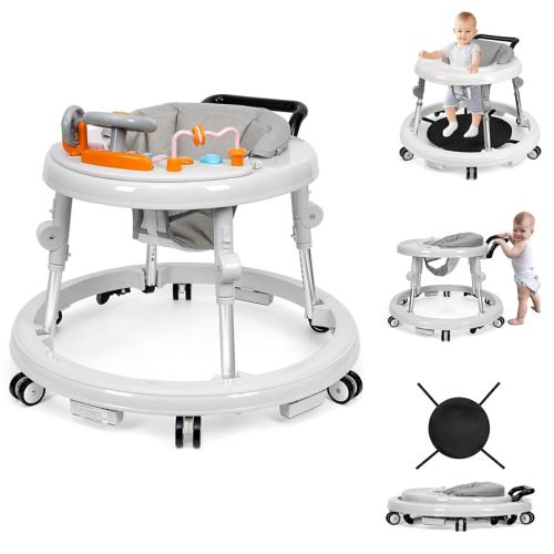 Music and Lights Baby Walker Foldable with 9 Adjustable Heights, Baby Walker with Wheels Portable, Infant Toddler Walker for Baby Boy Girls 6-18 Months