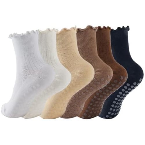 6-Pack Mesh Pilates Socks: Cute Woman Grip Socks for Yoga Girls Aged 18-28 - Breathable Ruffle for Barre & Gym