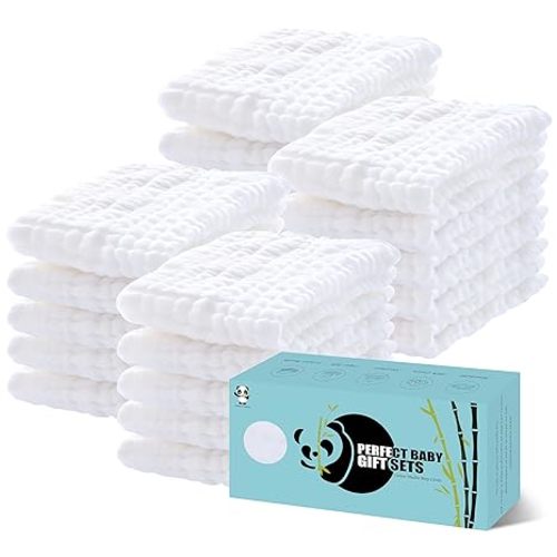 HIPHOP PANDA 20 Pack 6-Layers Muslin Burp Cloths Large - Durable 100% Cotton - Baby Essentials Extra Absorbent and Soft Boys & Girls Rags for Newborn Registry (White, 20" X10") - 20x10 Inch (Pack of 20)