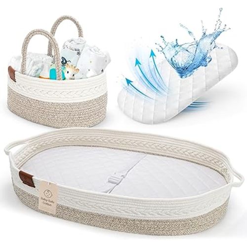 Deluxe Baby Changing Basket for Baby Dresser, Baby Moses Baskets for Newborn, Cotton Diaper Bassinet, Unisex Moses Basket for Babies, Foam Change Diaper Changing Pad for Dresser, Changing Table Topper