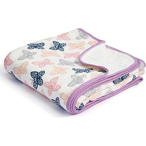 ZPECC Muslin Toddler Blanket Thicker, 47x47 Organic Cotton Kids Quilt Hypoallergenic for Baby Essentials Crib Stroller Daycare Cot, Butterfly