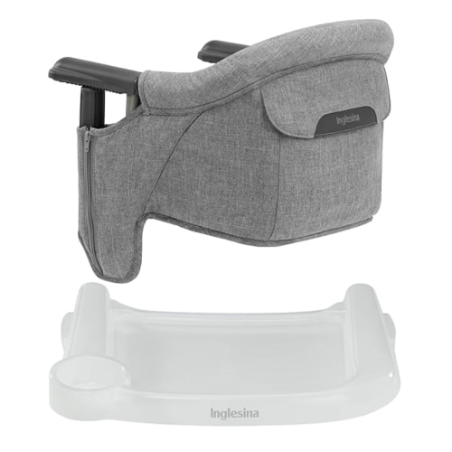 Inglesina Fast Table Chair - Stone Gray Melange + Fast Dining Tray - Portable Baby High Chair - for Babies & Toddlers up to 37 lbs - Fits Tables 0.8'' to 3.5'' Thick - Compact - Travel Bag Included