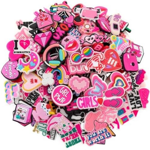 30,50,100pcs Random Pink Shoe Charms Kawaii Shoe Accessories for Girls Teens Cute Clog Sandals Decor Lovely Gift Wristband Bracelet Charms Party Favors