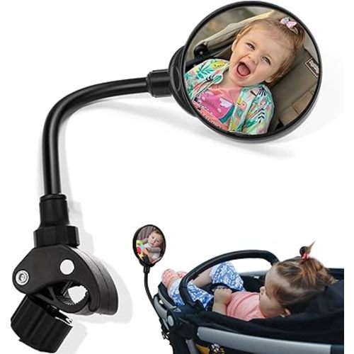 Stroller Mirror - Adjustable 360° Stroller Mirror to See Your Baby's Face on Stroller Walks, Baby Shower Gifts for New Mom, New Parents, Universal Stroller Accessories (C-Clamp)