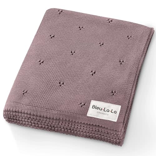 Bleu La La Organic Pointelle Receiving Swaddle Blanket for Girls - 100% Luxury Organic Soft Cotton Knit Warm Cozy Cuddle Stroller Crib Blanket for Newborns, Infants, & Toddlers (Sugar Plum)