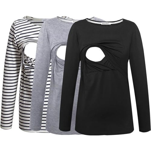 Smallshow Women's Maternity Nursing Tops Comfy Long Sleeve Breastfeeding T-Shirt