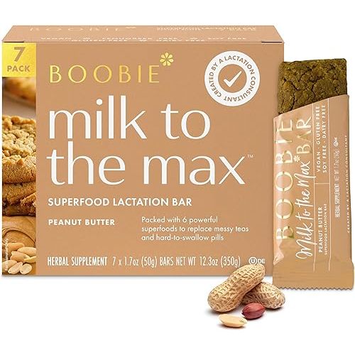 Boobie Bar Superfood Peanut Butter Lactation Bar for Breastfeeding Moms to Increase Milk Supply | #1 Selling Lactation Snack Bars | Vegan, Fenugreek-Free, Gluten-Free, Dairy-Free (7 Bars)