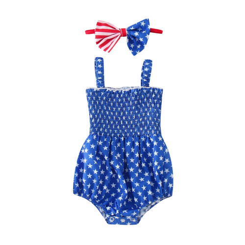 TOWED22 4th of July Baby Girl Outfits Adjustable Shoulder Strap Romper American Flag Jumpsuit Memorial Day Clothes,3-6 Months