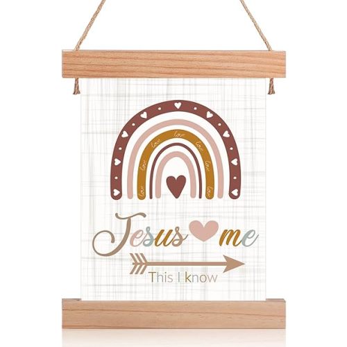 Boho Rainbow Nursery Decor Boho Rainbow Wall Art Boho Nursery Wall Decor Jesus Loves Me Hanging Wall Art Baptism Gifts for Girl Baby Shower