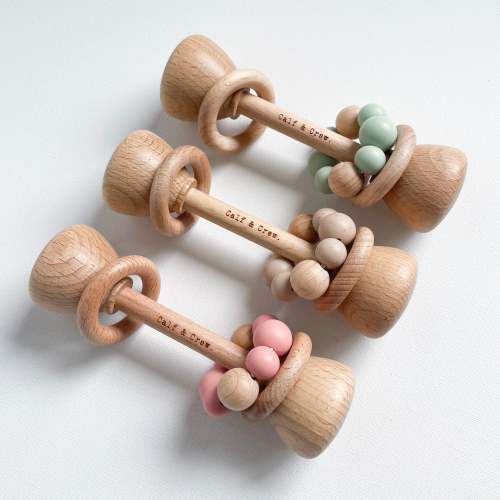 Wooden Silicone Rattle (3 colours)