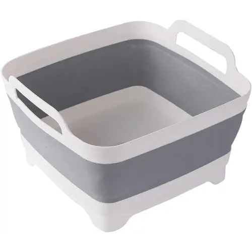 ddLUCK Dish Basin Collapsible with Drain Plug Carry Handles for 9L Large Capacity, Washing Basin, Collapsible Dish Tub for RV Sink, Vegetable, Fruit, Food Sink Strainer Dish Washing Tub - Gray