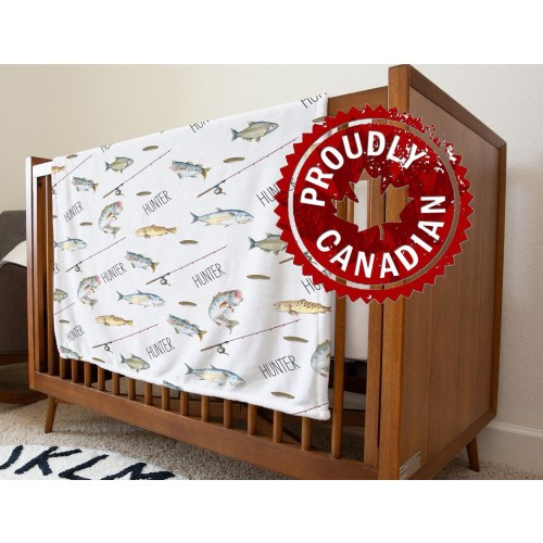 Personalized watercolor fishing hunting baby blanket - Name Blanket | Hunting nursery